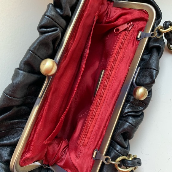 Adrienne Vittadini Black Leather Bag Purse with Leather Flowers - Picture 9 of 11